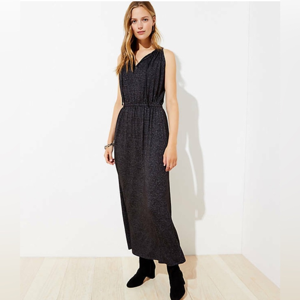 Loft Tie front Maxi Dress with cinched elastic waist.